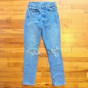 GRLFRND Denim Karolina Straight High Rise Distressed Denim Jeans Sz 25